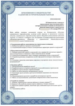 Приложение к свидетельству о допуске к строительным работам Шарыпово СРО в строительстве